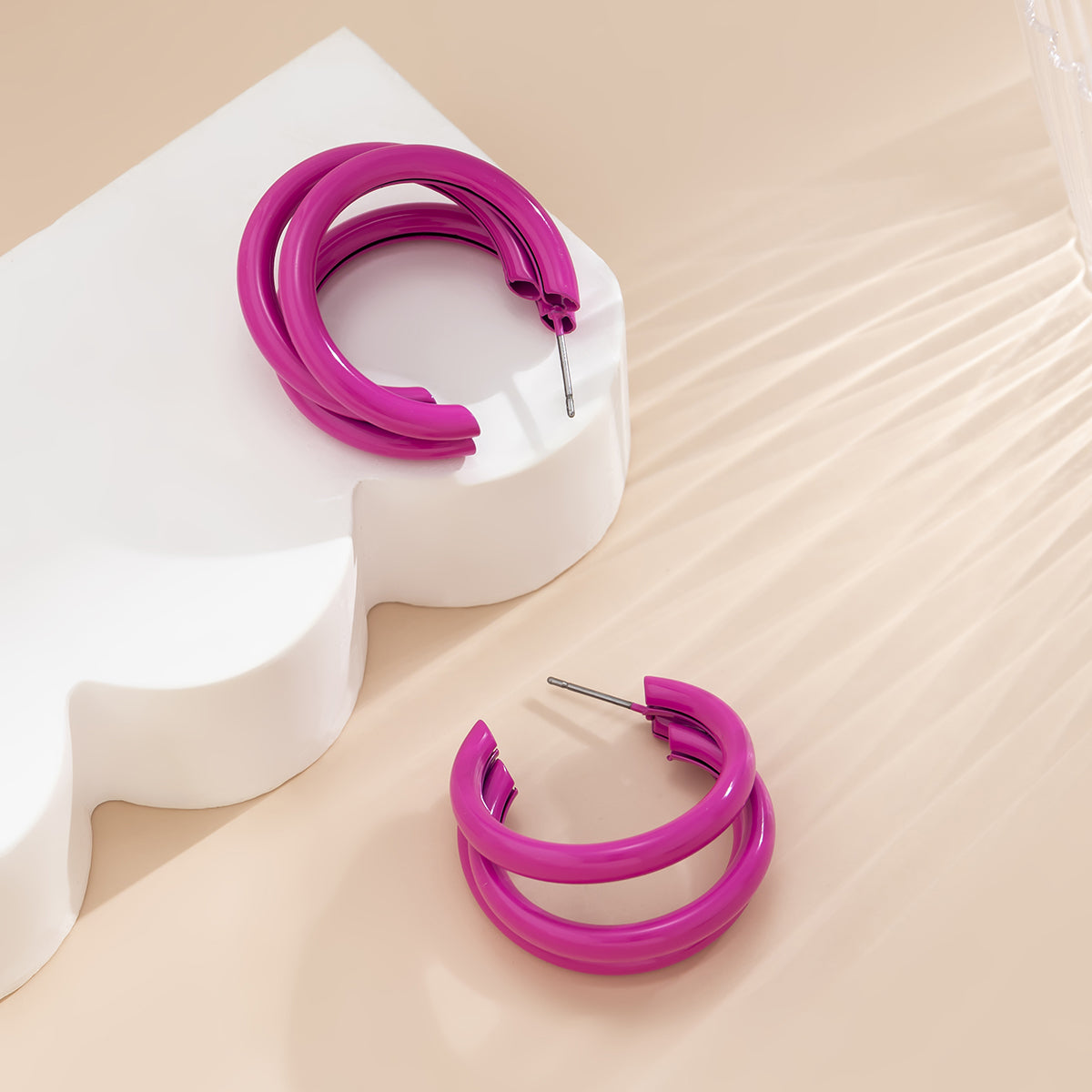 Rose Enamel & Silver-Plated Stacked Tube Hoop Earrings