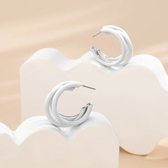 White Enamel & Silver-Plated Stacked Tubes Huggie Earrings