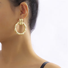 18K Gold-Plated Bamboo-Shaped Round Drop Earrings