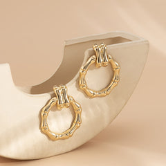 18K Gold-Plated Bamboo-Shaped Round Drop Earrings