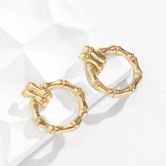 18K Gold-Plated Bamboo-Shaped Round Drop Earrings