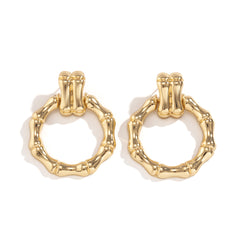 18K Gold-Plated Bamboo-Shaped Round Drop Earrings