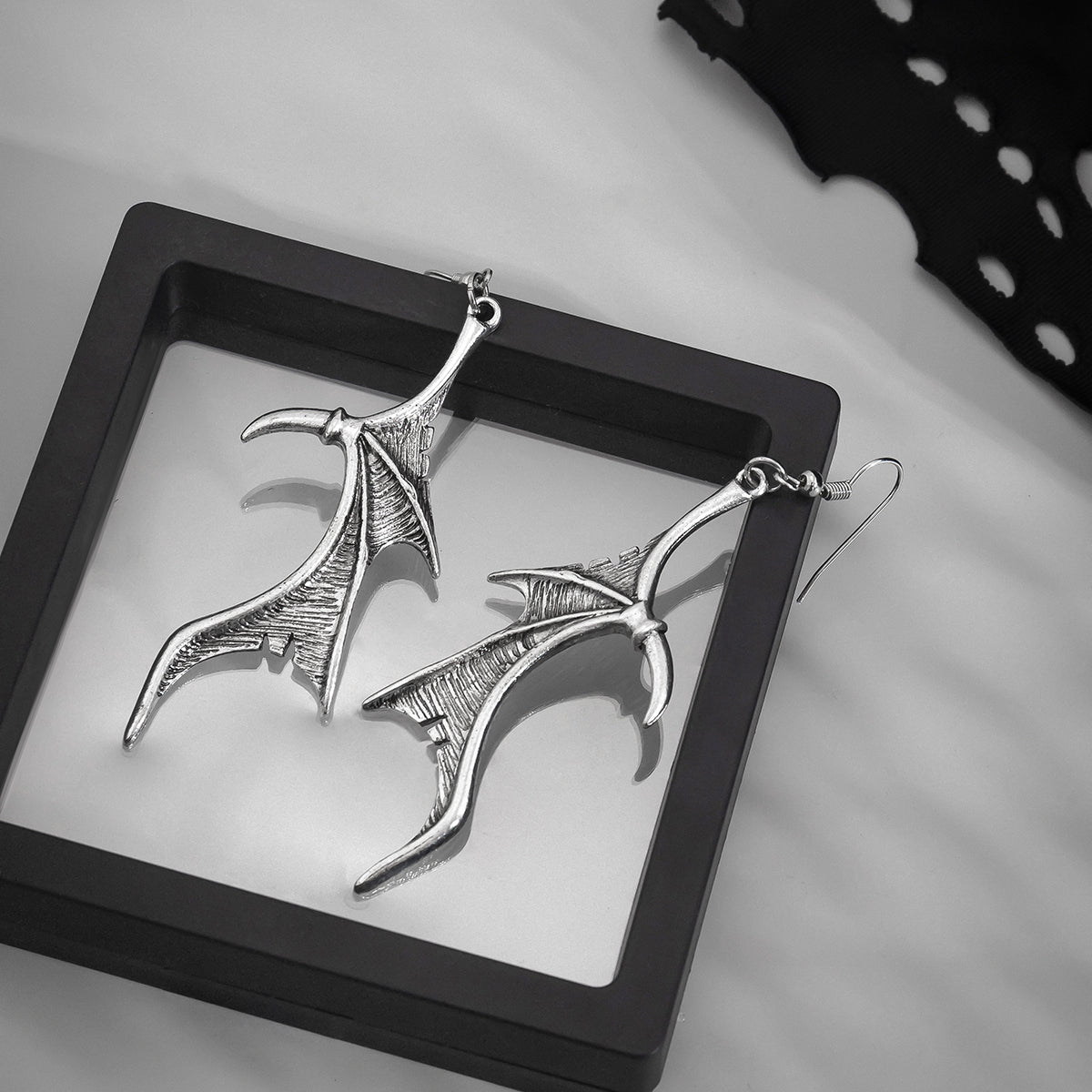 Silver-Plated Bat Wing Drop Earrings