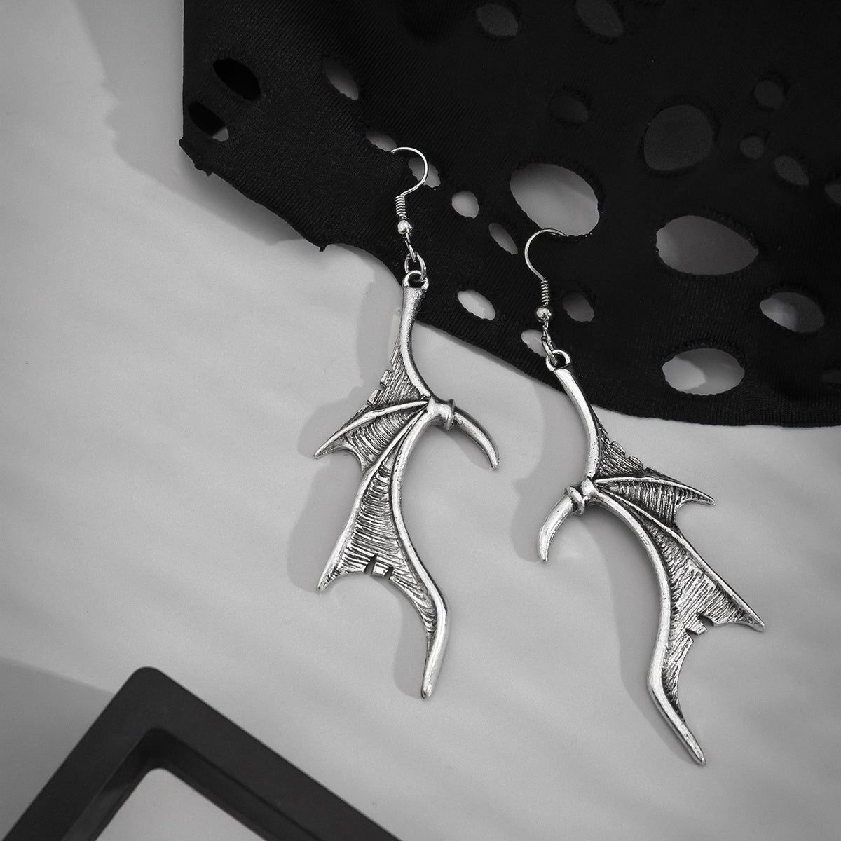 Silver-Plated Bat Wing Drop Earrings