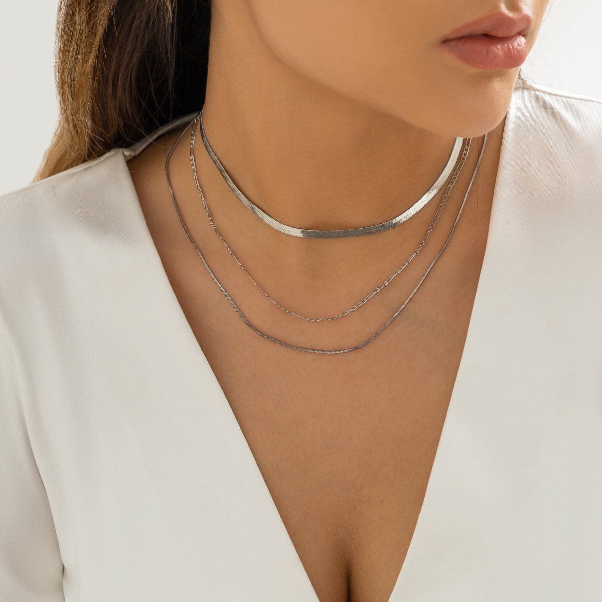 Silver-Plated Snake Chain Layered Necklace