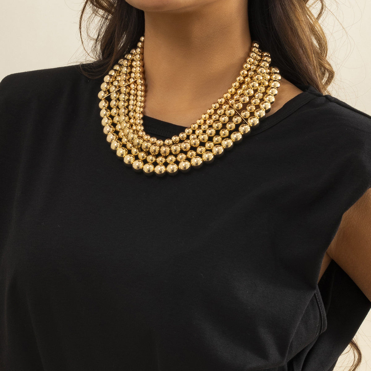 18K Gold-Plated Bead Layered Statement Necklace