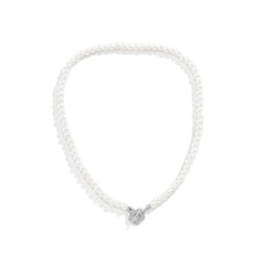 Pearl & Silver-Plated Flower Toggle Necklace