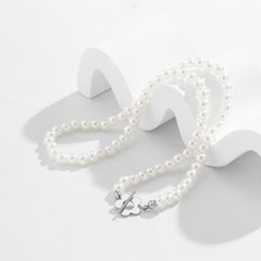 Pearl & Silver-Plated Flower Toggle Necklace