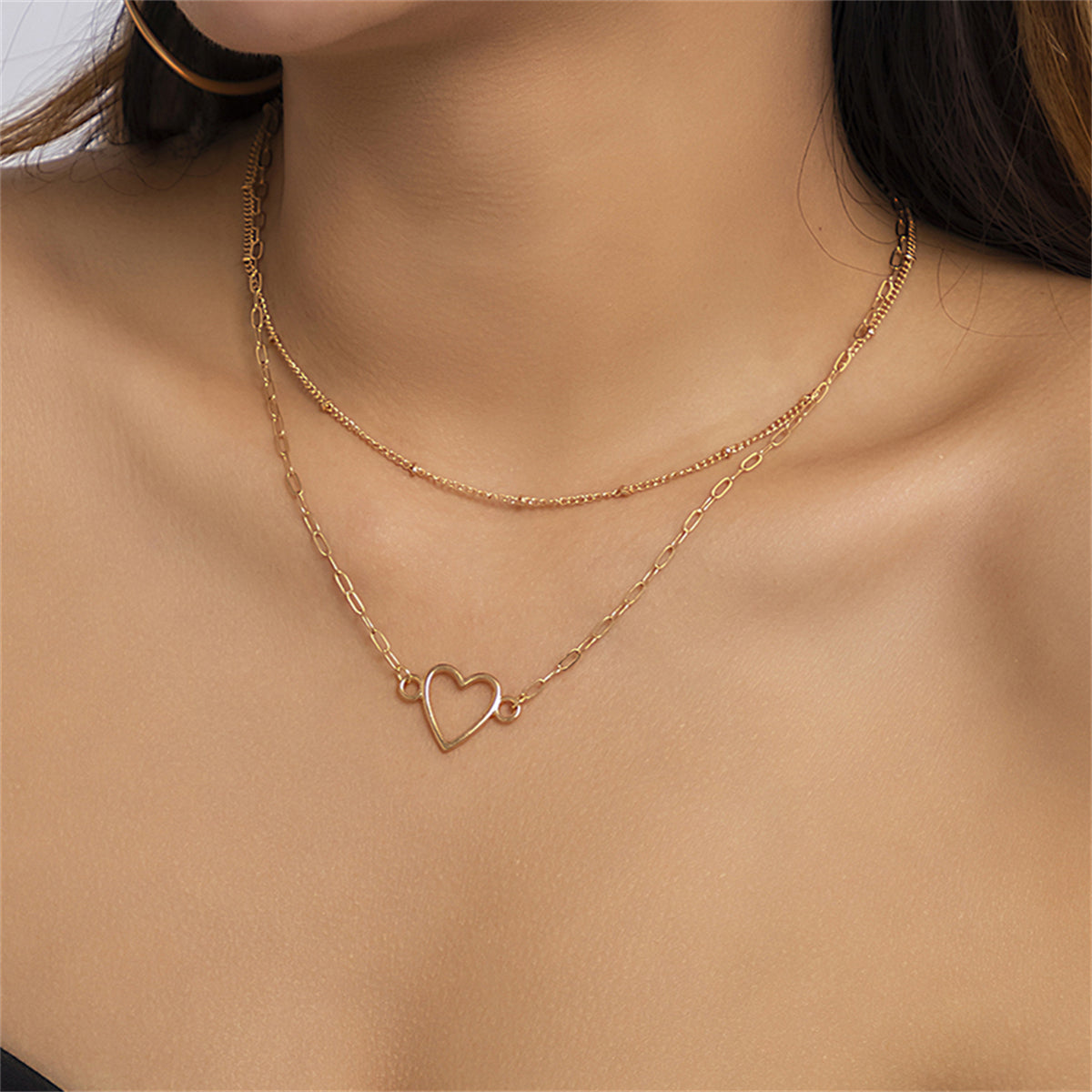 18K Gold-Plated Heart Layered Pendant Necklace