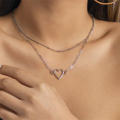 Silver-Plated Heart Layered Pendant Necklace