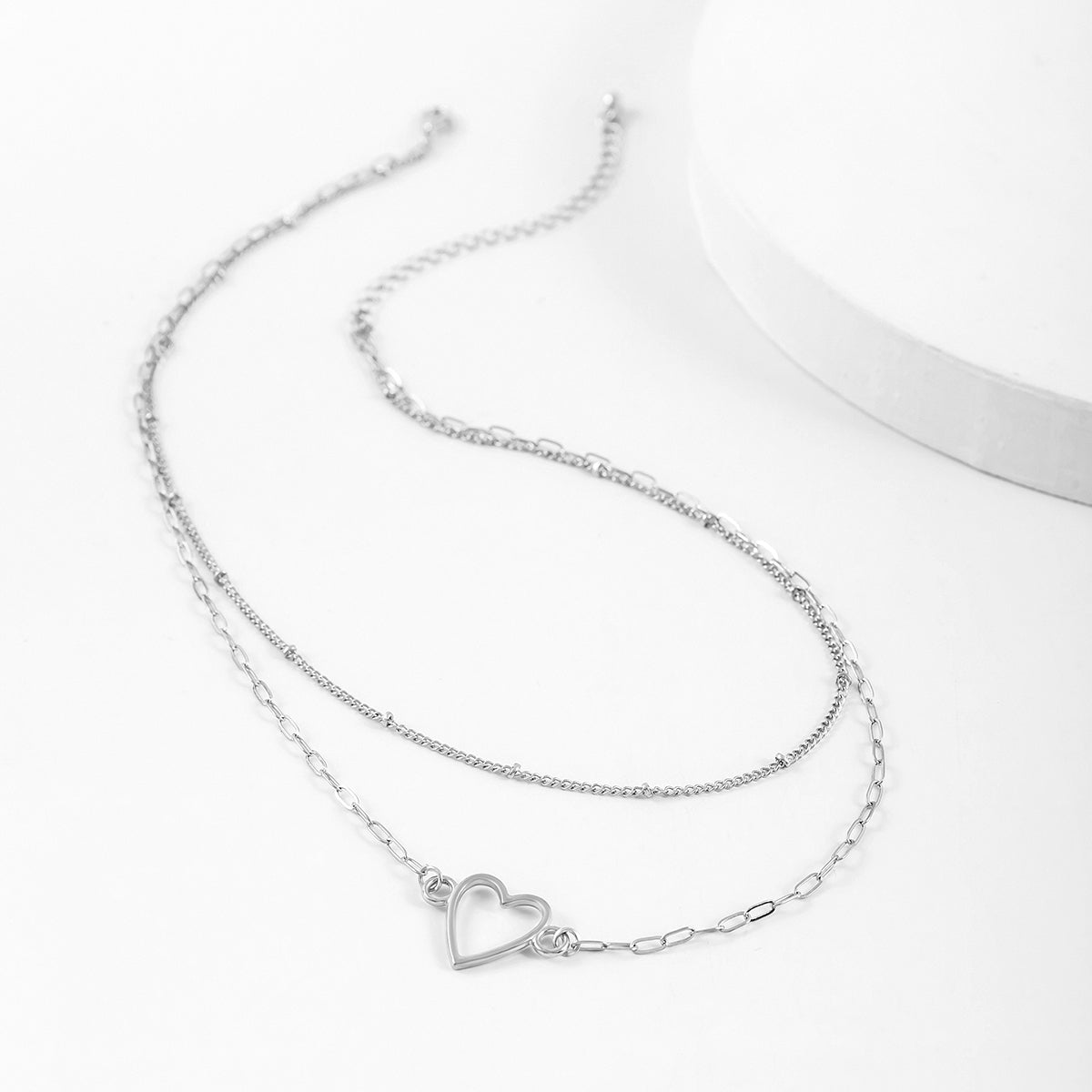 Silver-Plated Heart Layered Pendant Necklace