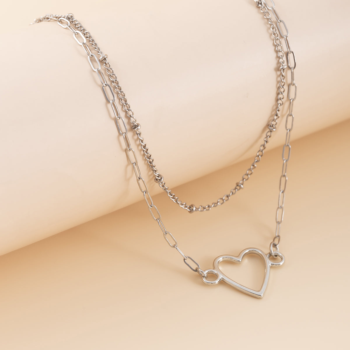 Silver-Plated Heart Layered Pendant Necklace