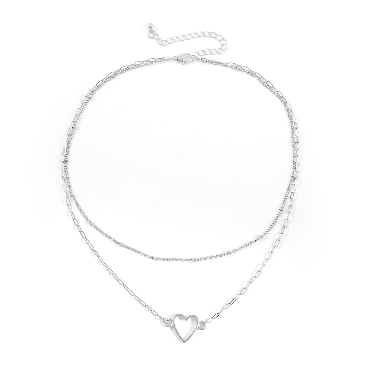 Silver-Plated Heart Layered Pendant Necklace