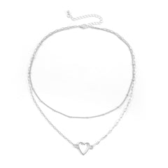 Silver-Plated Heart Layered Pendant Necklace