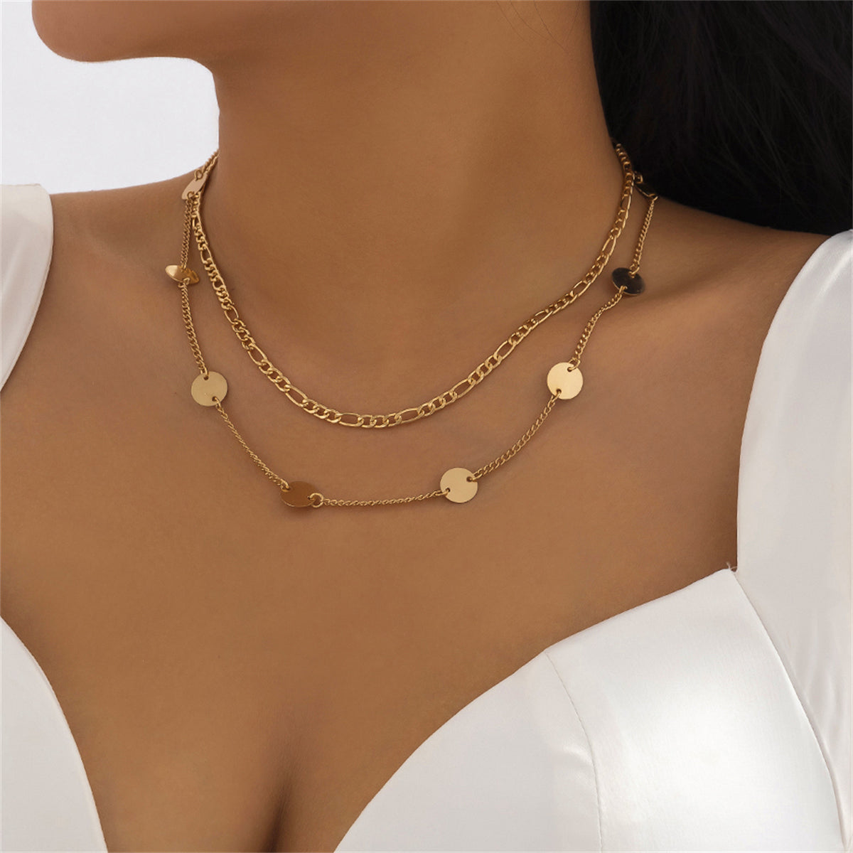 18K Gold-Plated Sequin Layered Choker Necklace