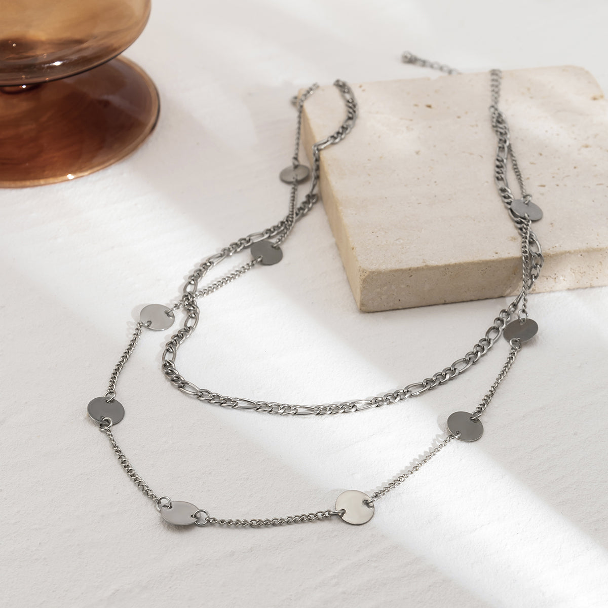 Silver-Plated Disc Layered Necklace