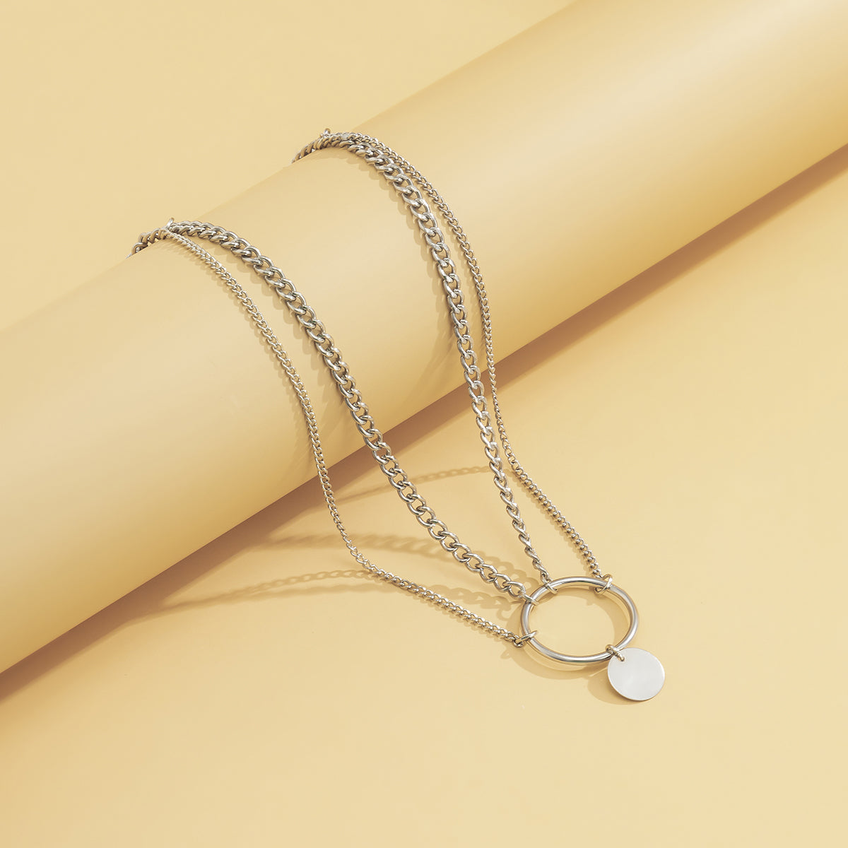 Silver-Plated Circle Layered Choker Necklace