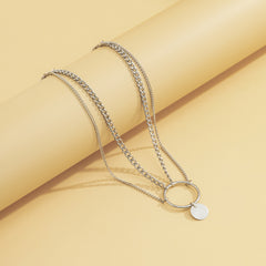 Silver-Plated Circle Layered Choker Necklace