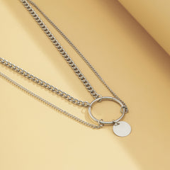 Silver-Plated Circle Layered Choker Necklace