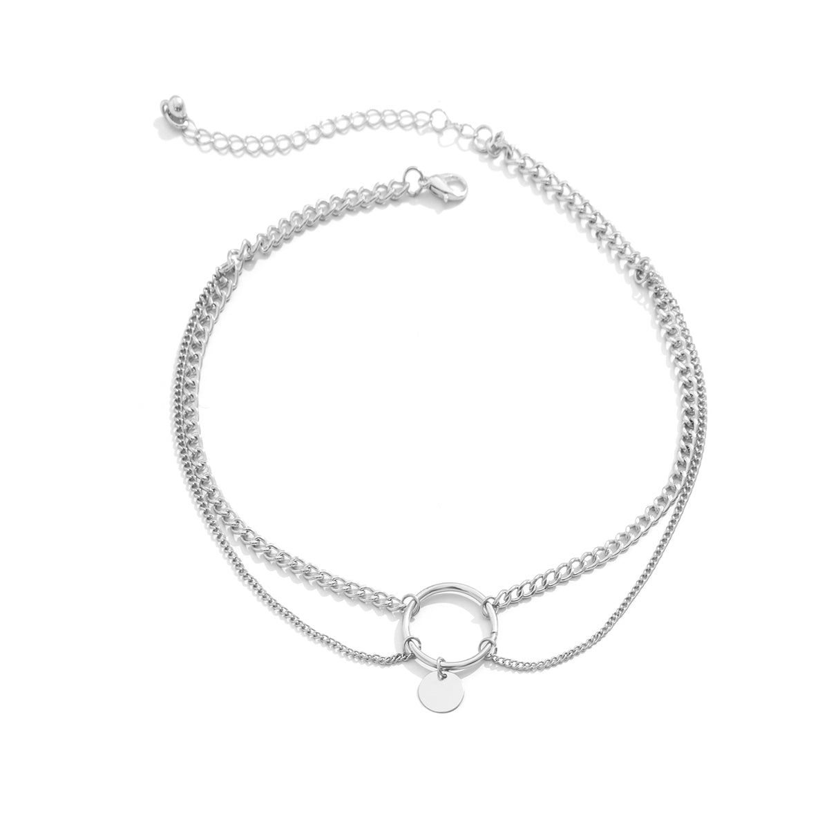 Silver-Plated Circle Layered Choker Necklace