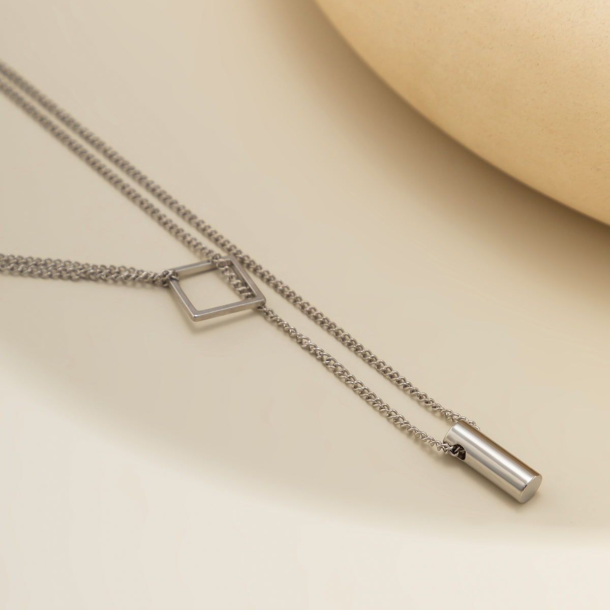 Silver-Plated Rhombus Layered Lariat Necklace