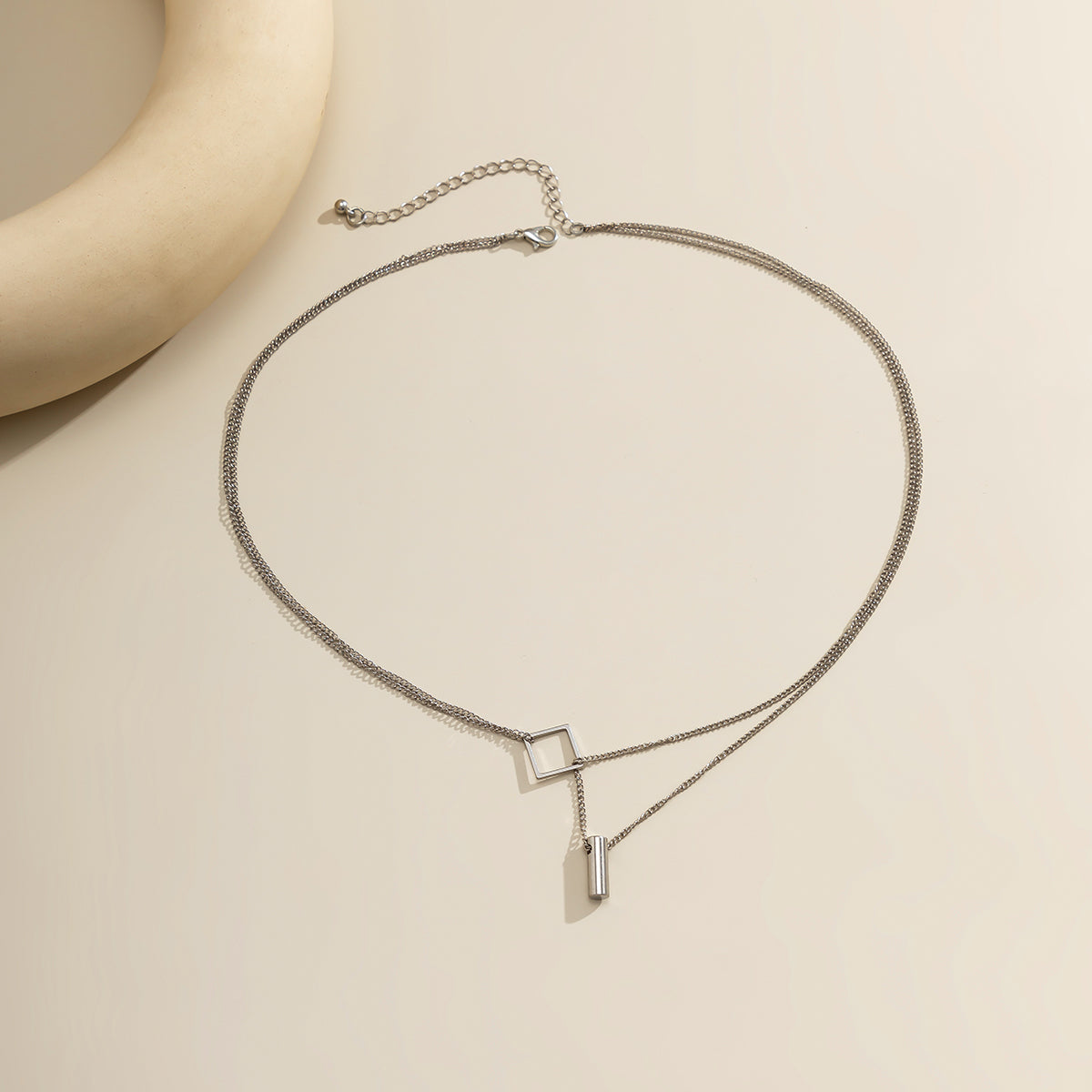 Silver-Plated Rhombus Layered Lariat Necklace