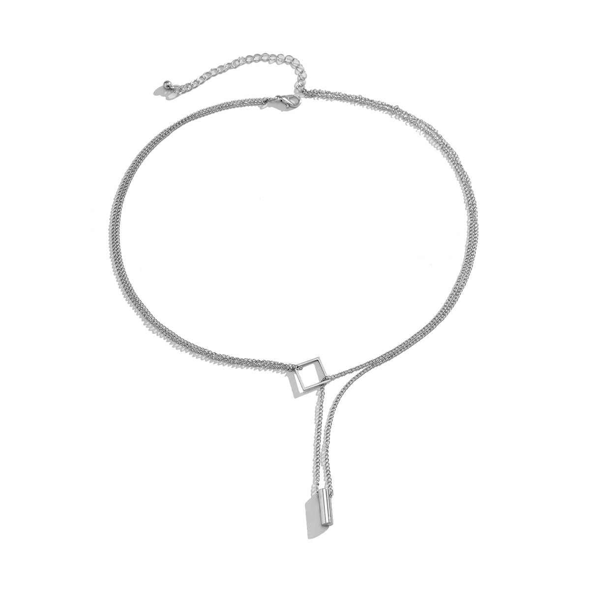 Silver-Plated Rhombus Layered Lariat Necklace