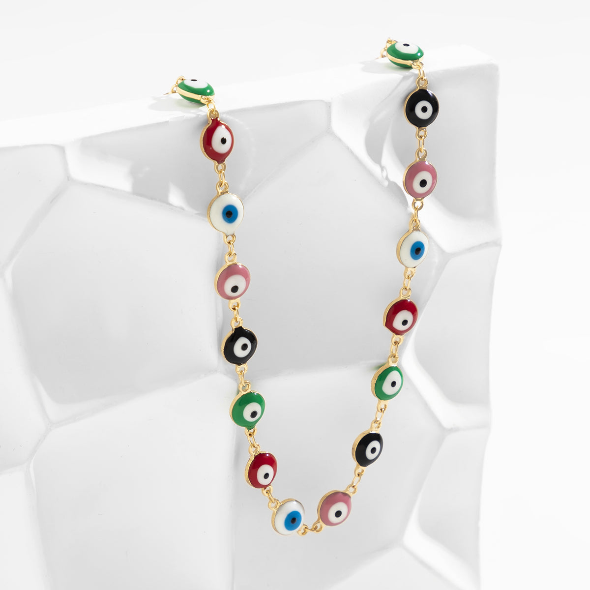 Enamel & 18K Gold-Plated Multicolor Evil Eye Chain Necklace