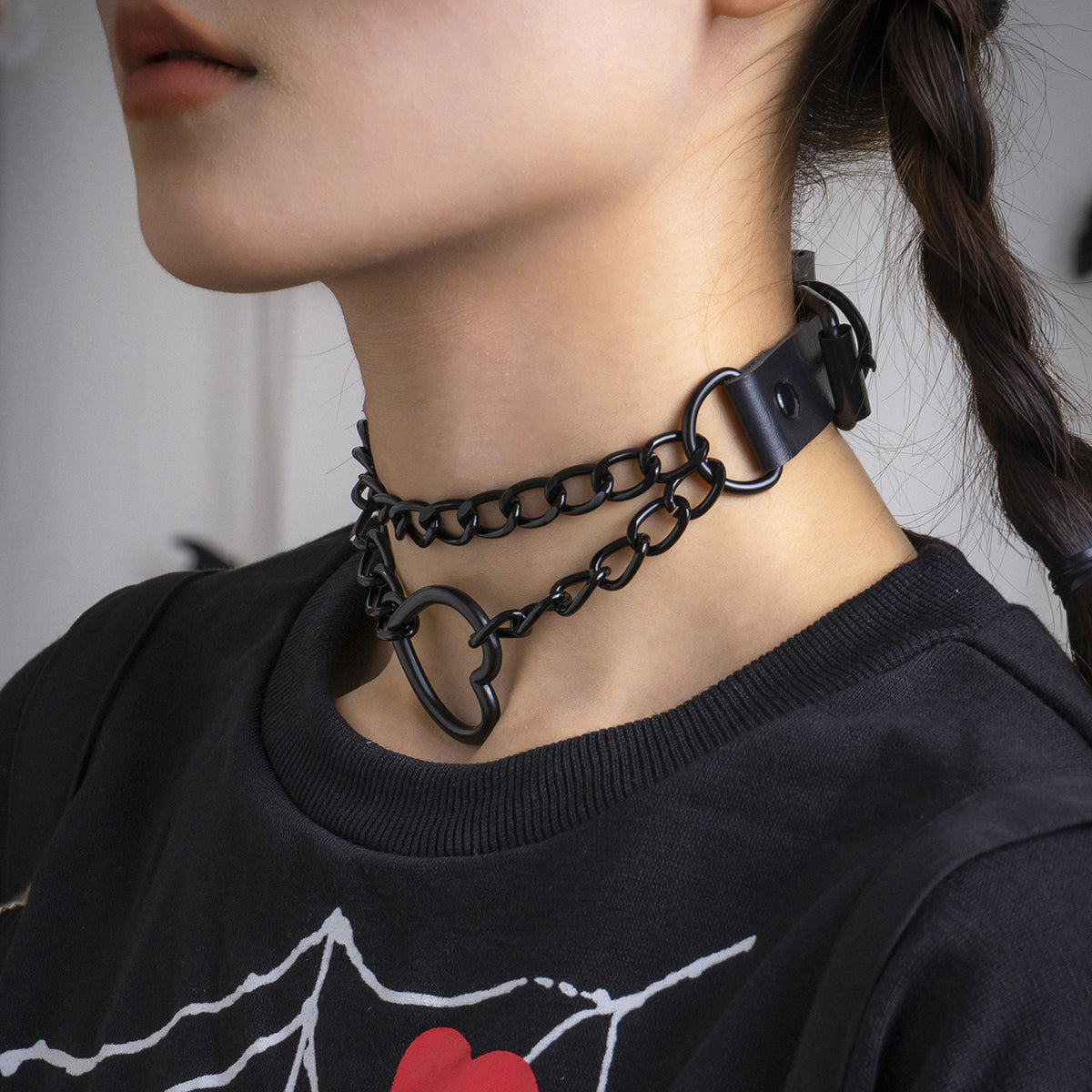 Black Heart Layered Choker Necklace