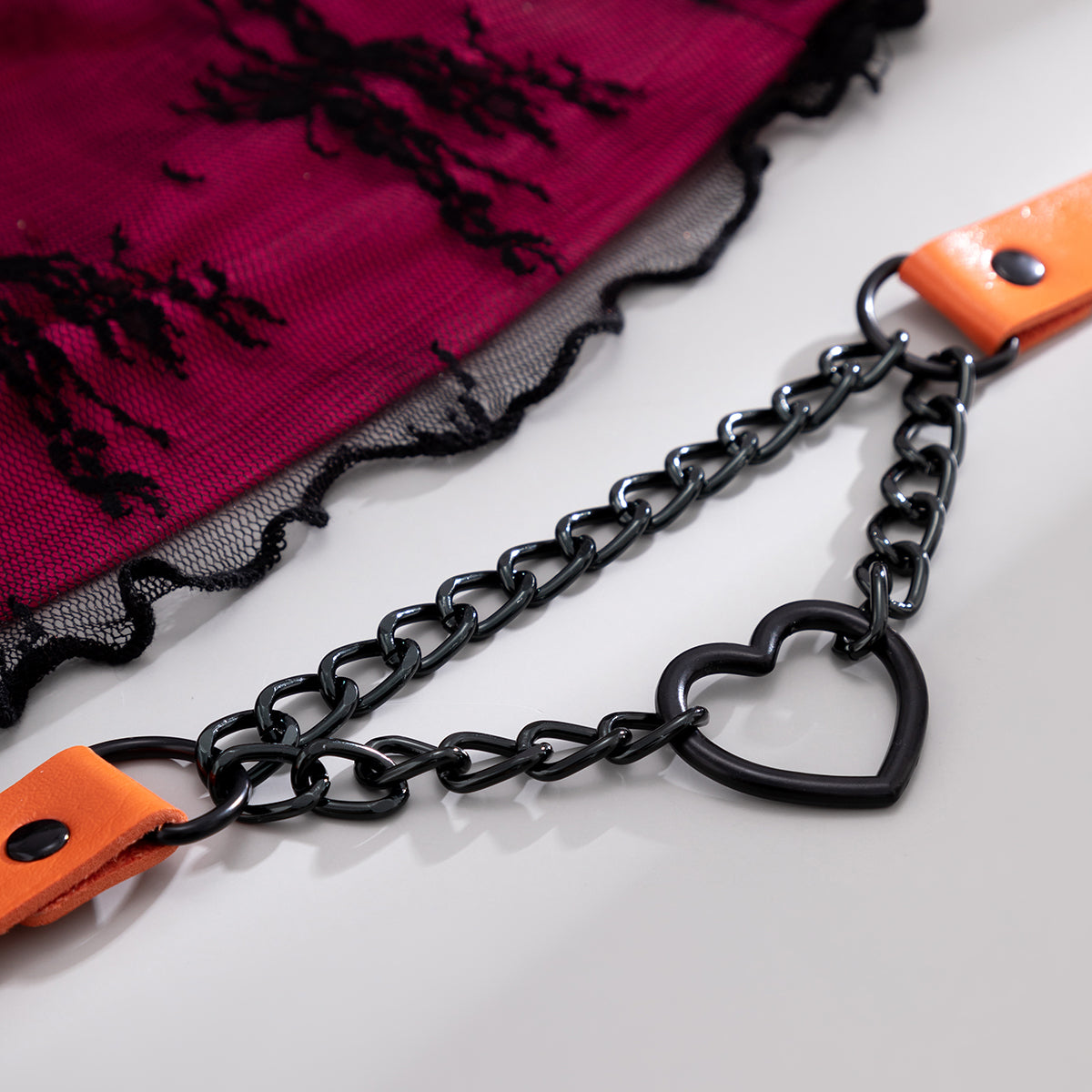 Orange & Black Plated Heart Layered Choker Necklace