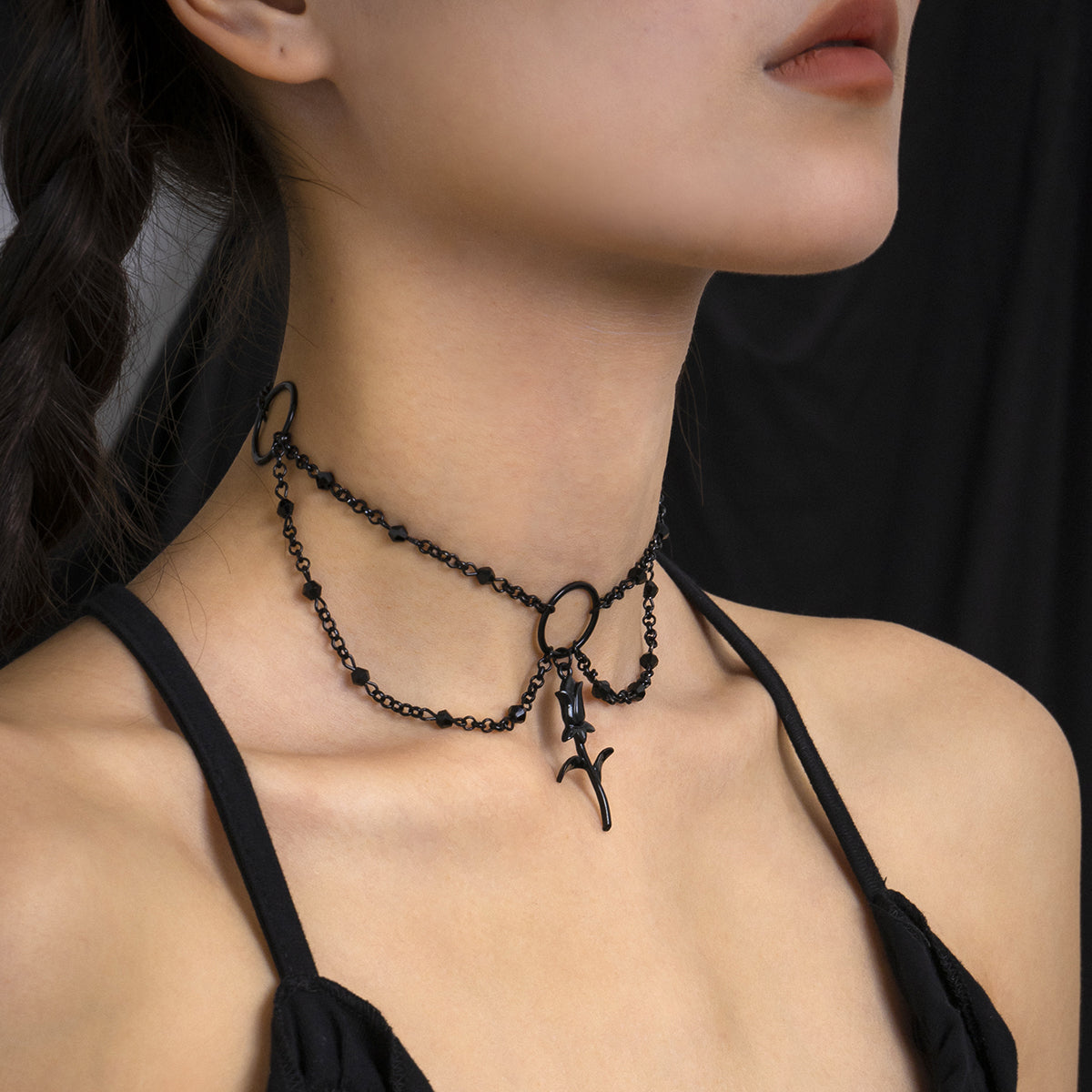 Black Rose Layered Choker Necklace