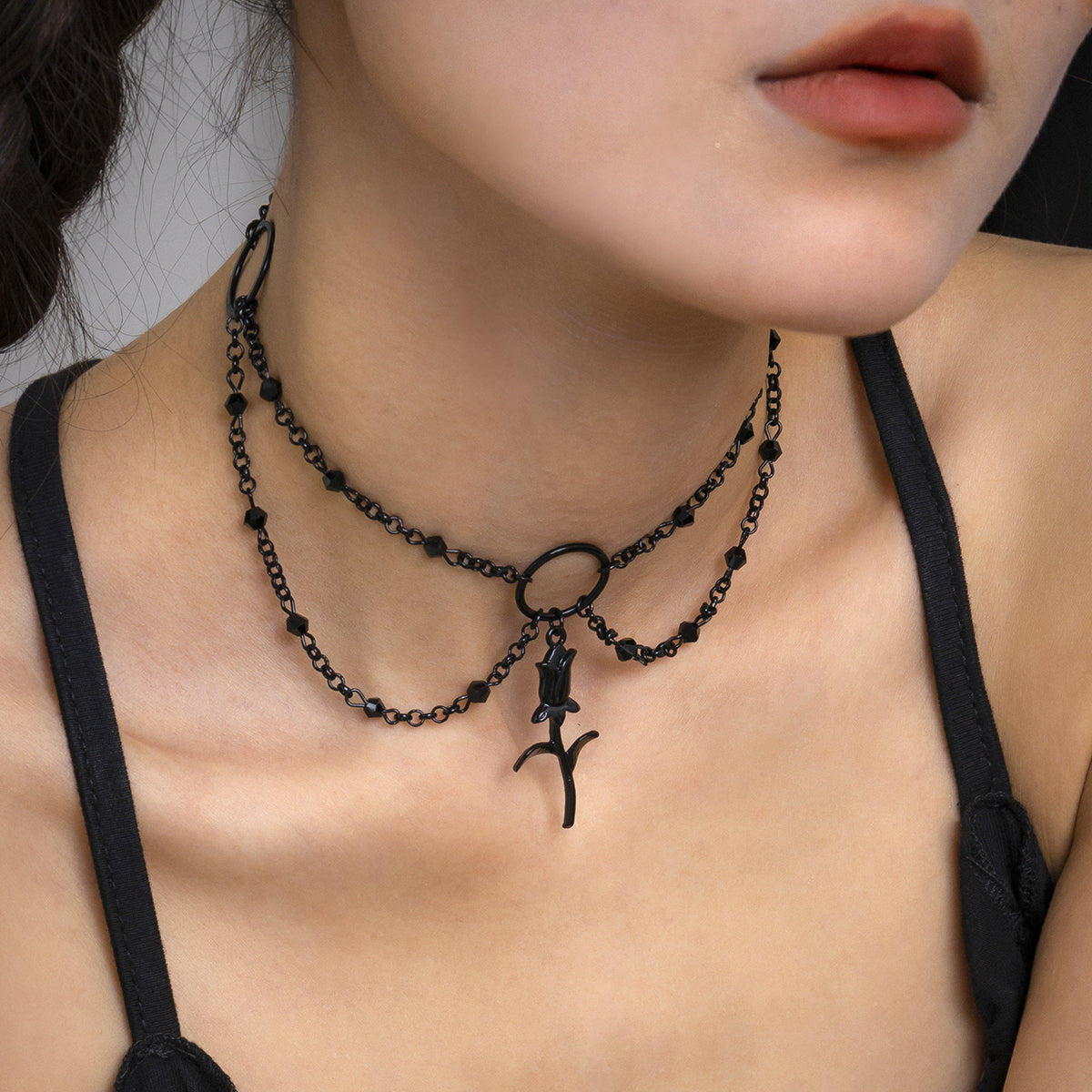 Black Rose Layered Choker Necklace