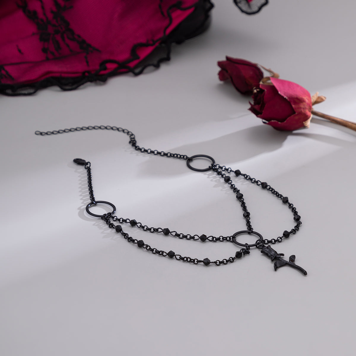 Black Rose Layered Choker Necklace