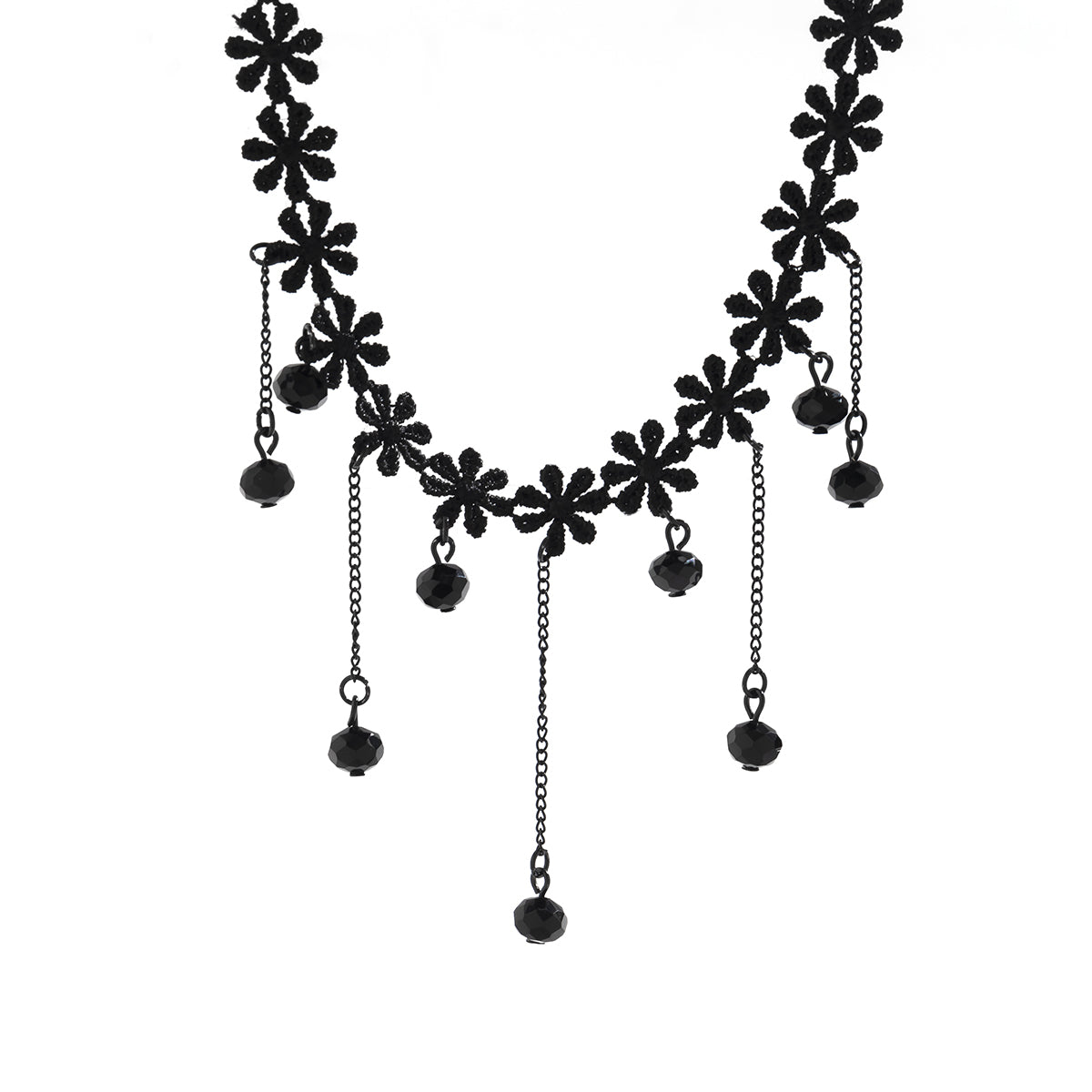 Black Flower Chain-Drop Choker