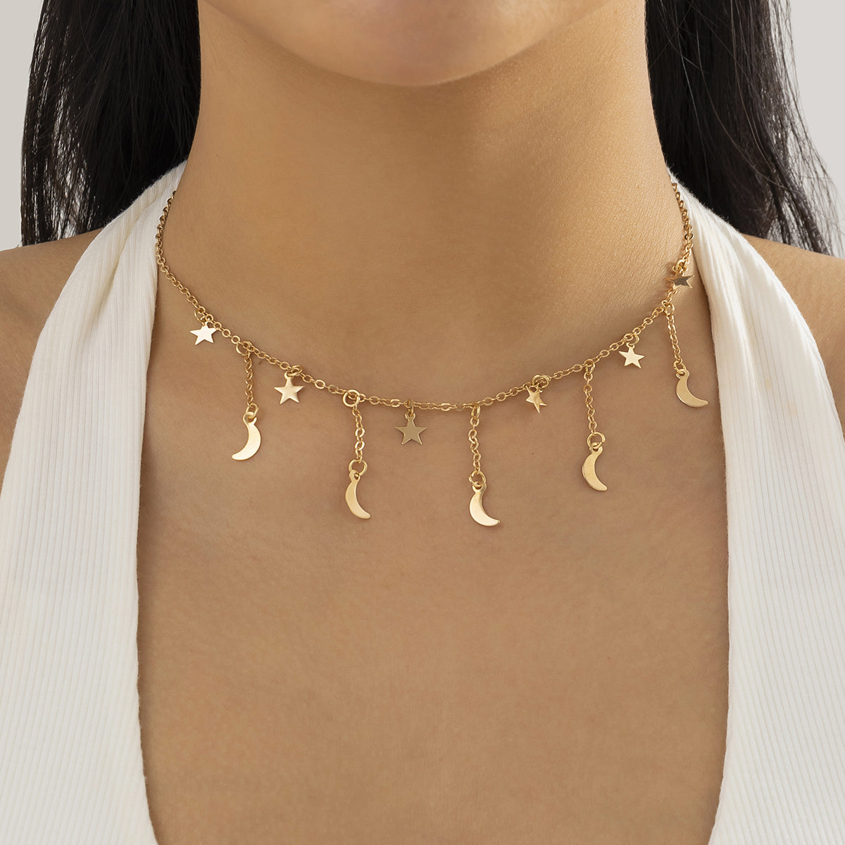 18K Gold-Plated Star & Moon Tassel Necklace