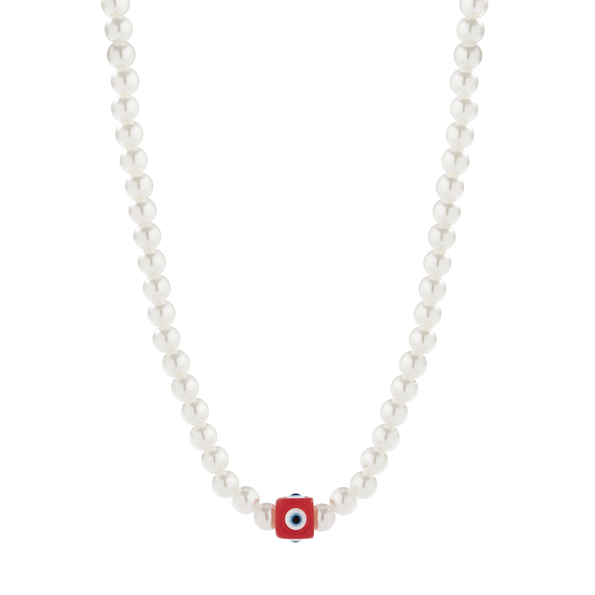 Red Acrylic & Pearl Evil Eye Cube Pendant Necklace