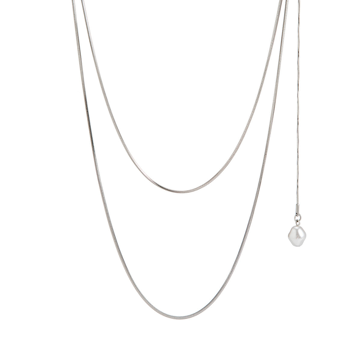 Pearl & Silver-Plated Drop Layered Necklace