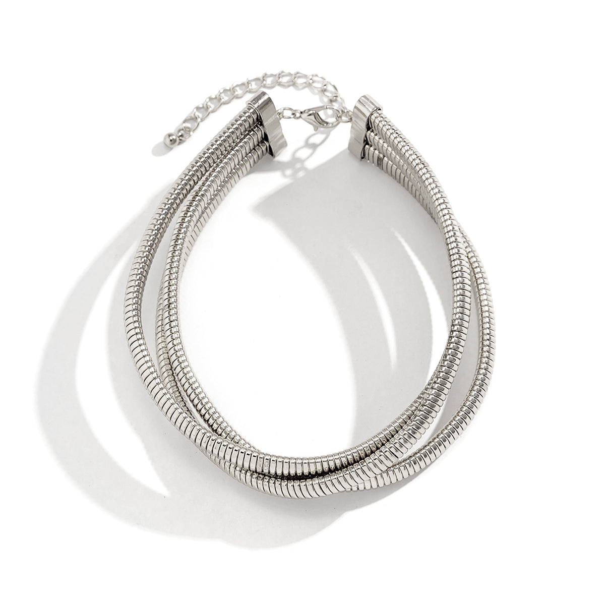 Silver-Plated Herringbone Layered Choker Necklace