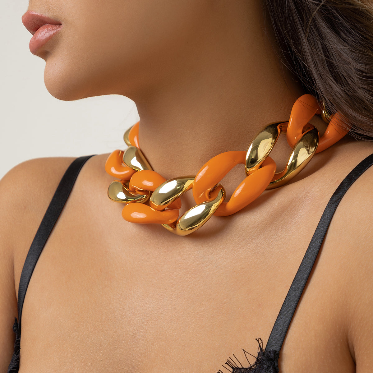 Orange Resin & 18K Gold-Plated Chunky Curb Chain Necklace