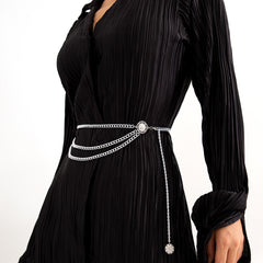 Silver-Plated Tassel-Accent Layered Curb Chain Waist Belt