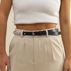 Black Polystyrene & Silver-Plated Curb Chain Buckle Belt