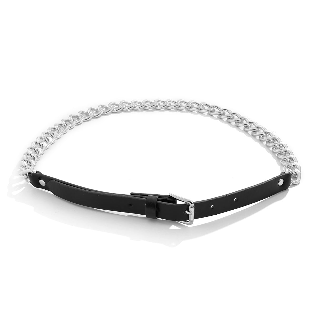 Black Polystyrene & Silver-Plated Curb Chain Buckle Belt