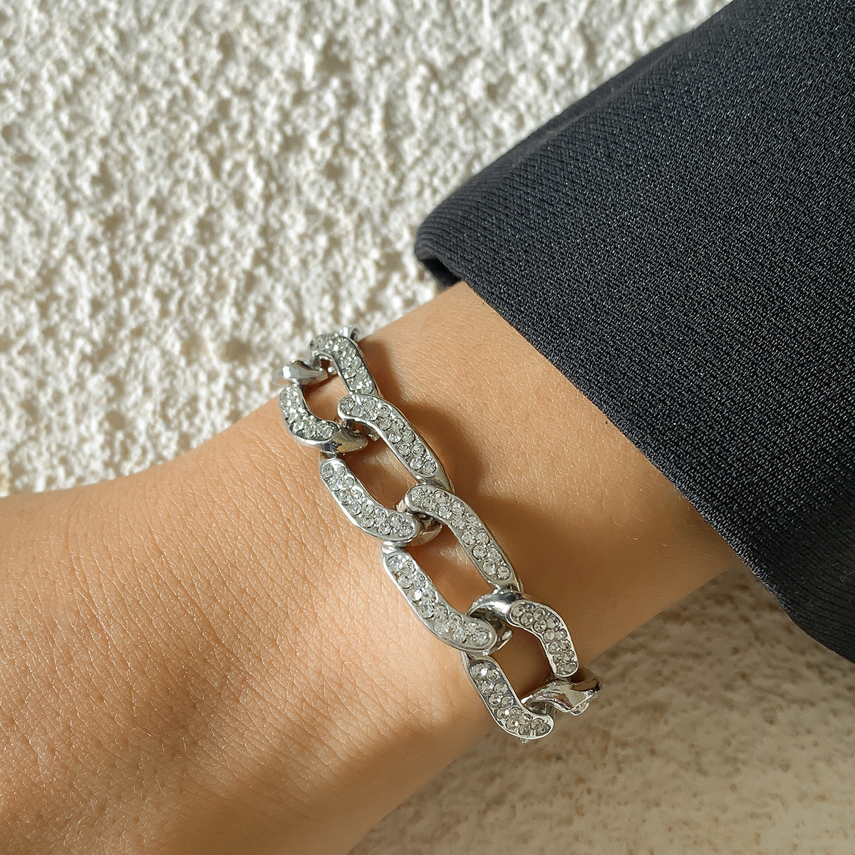 Cubic Zirconia & Silver-Plated Curb Chain Bracelet