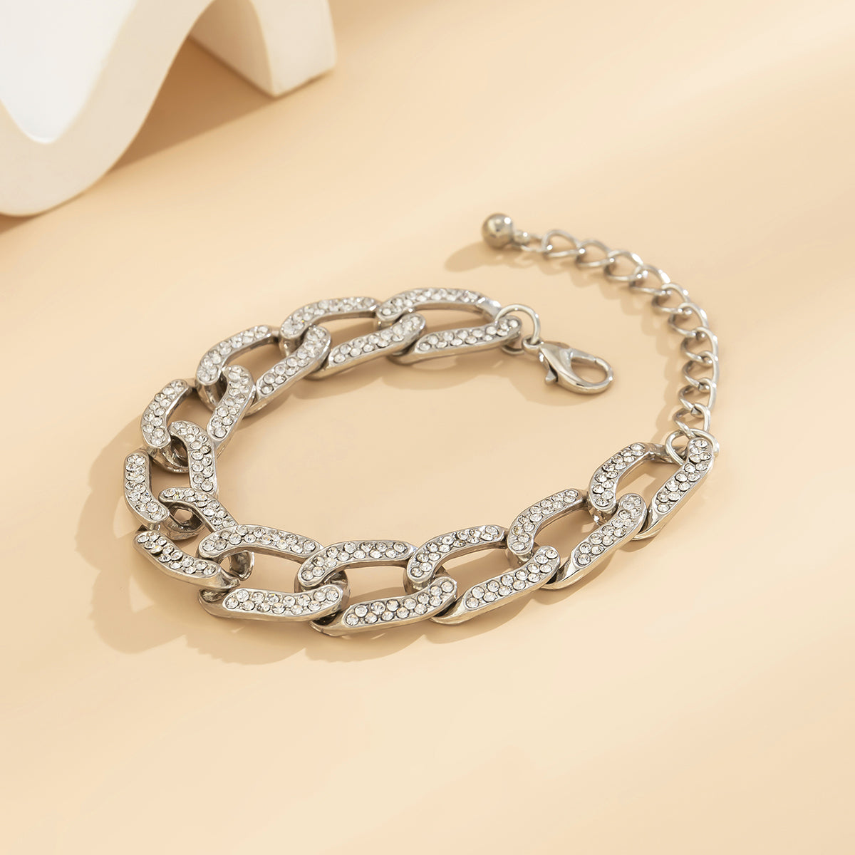 Cubic Zirconia & Silver-Plated Curb Chain Bracelet