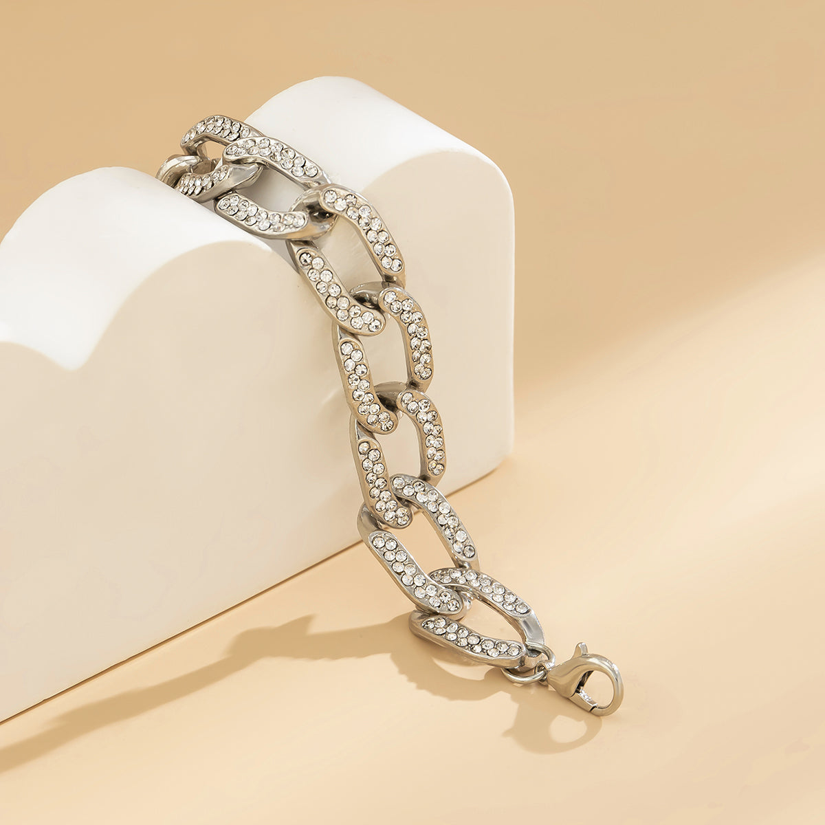 Cubic Zirconia & Silver-Plated Curb Chain Bracelet