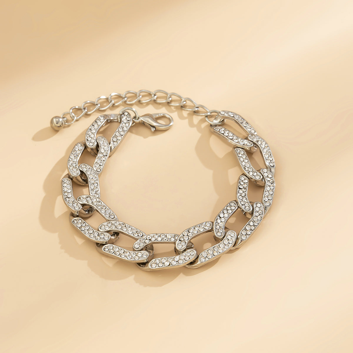 Cubic Zirconia & Silver-Plated Curb Chain Bracelet