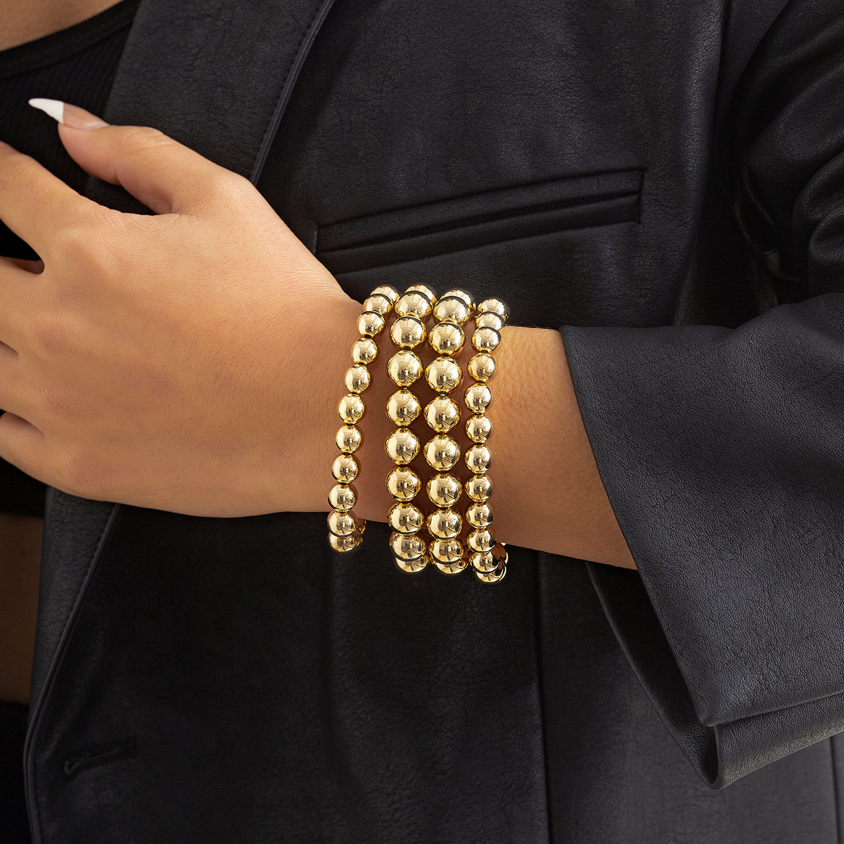 18K Gold-Plated Bead Layered Stretch Bracelet