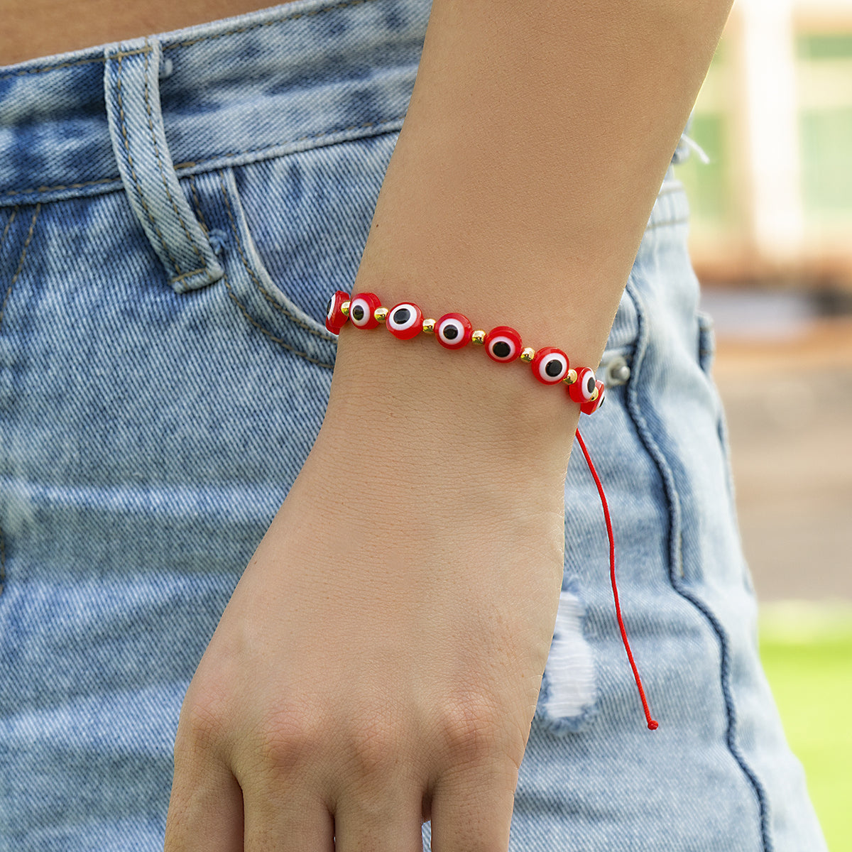 Red Acrylic & Polyster 18K Gold-Plated Eyes Adjustable Bracelet