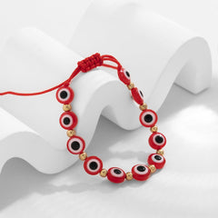 Red Acrylic & Polyster 18K Gold-Plated Eyes Adjustable Bracelet