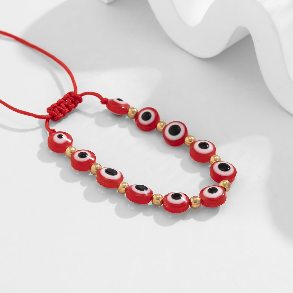 Red Acrylic & Polyster 18K Gold-Plated Eyes Adjustable Bracelet